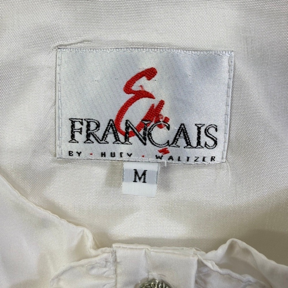 Vintage 90s White Satin Ruffle Rhinestone Tuxedo Vest M En Francais Huey - Picture 8 of 12